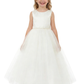 Cute Flower Girl Dress Round Neck Pearl A-Line Tulle Sleeveless Back Bow Formal Event Gown