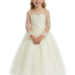 Sheer Long Sleeve Embroidered Lace Ball Gown Ankle Length Flower Girl Dress