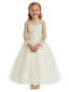 Sheer Long Sleeve Embroidered Lace Ball Gown Ankle Length Flower Girl Dress