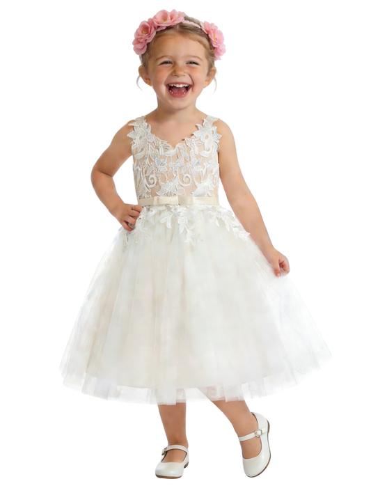 Sweet Ivory Lace Flower Girl Dress with Tulle Skirt for Weddings and Special Occasions