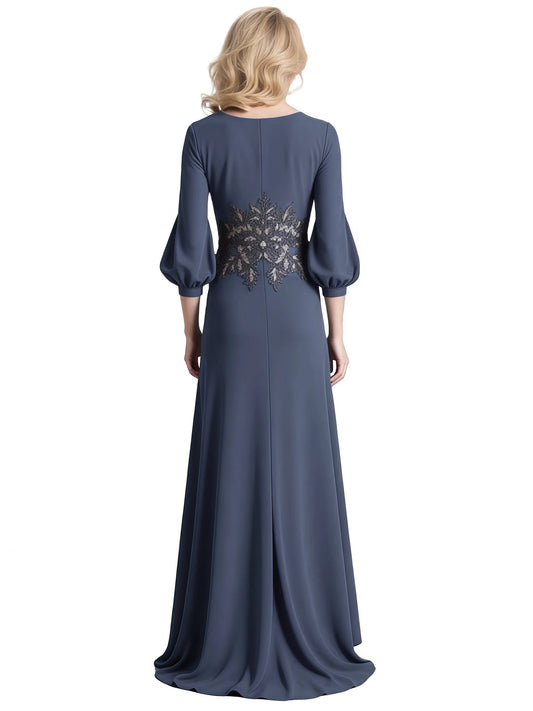 Dark-navy Chiffon Elegant Mother of The Bride Dress Evening Gowns