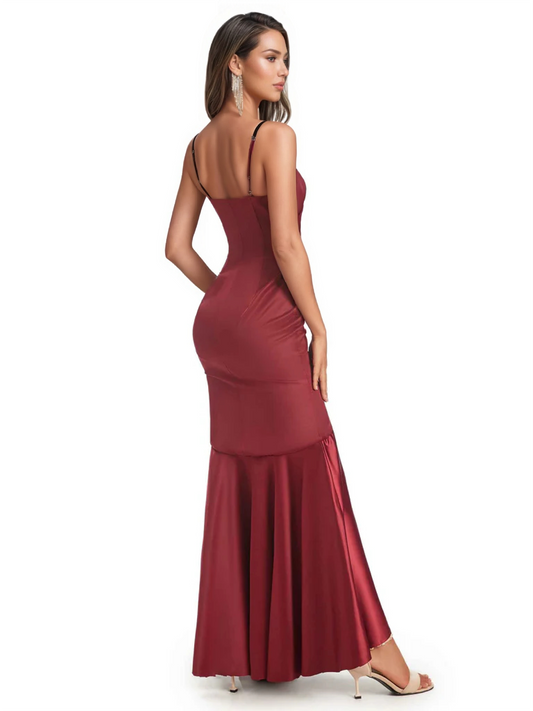 High Low Silky Satin Formal Long Wedding Party Guest Dresses