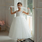 Flower Girls A-line Lace Top Princess Gown for Wedding Kids Guest with Bow Dress