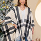 Women's Travel Plaid Shawl Wrap Open Front Poncho Cape for Fall Winter