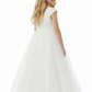 Flower Girl Dress with V Neck Sleeveless A Line Tulle Skirt Bow Detail Elegant Wedding Gown