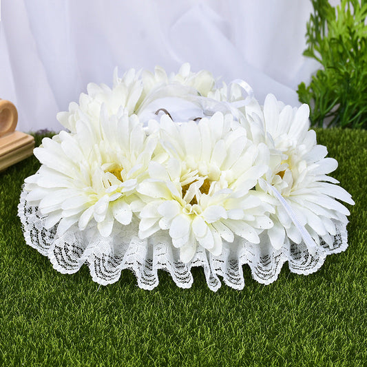 Sunflower Flower Accessory Wedding Ring Pillow For Bride and Groom