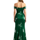 Simple Off Shoulder Side Slit Mermaid Long Satin Floral Formal Evening Dresses For Ladies