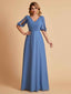 Elegant A-Line Chiffon Half Sleeves V-Neck Mother of the Brides Dresses Online