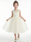 Cute Flowery Dress Lace Girls Wedding Party Dress A-Line Tulle Ball Gowns Sleeveless
