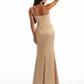 Sexy Mermaid One Shoulder Twisted Knot Side Slit Soft Satin Long Formal Dresses