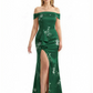 Simple Off Shoulder Side Slit Mermaid Long Satin Floral Formal Evening Dresses For Ladies