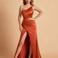 Elegant Silky Satin Mermaid One Shoulder With Pleats Long Bridesmaid Dresses