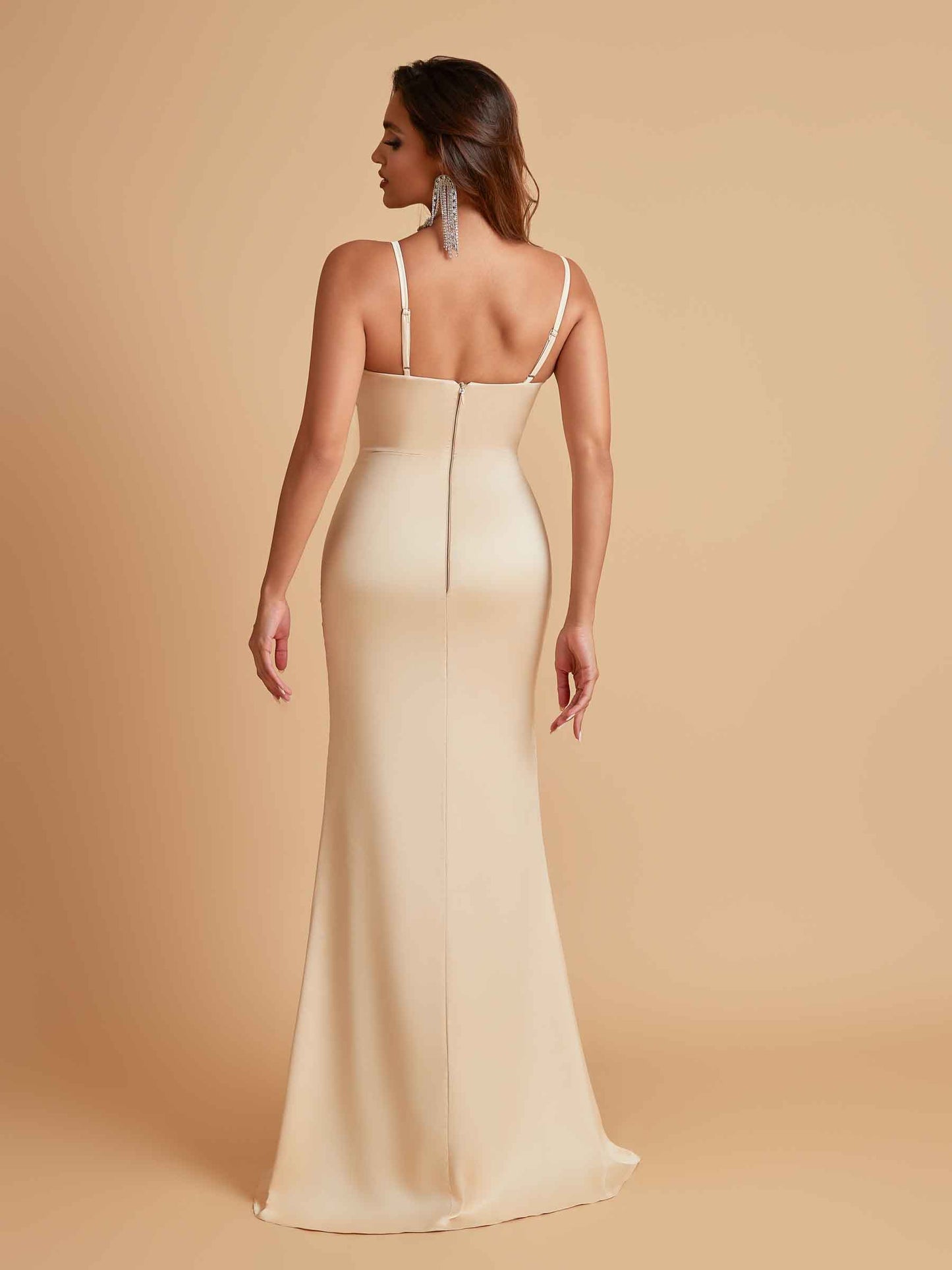 Gorgeous Spaghetti Straps Soft Satin Side Slit Floor-Length Mermaid Bridesmaid Dresses