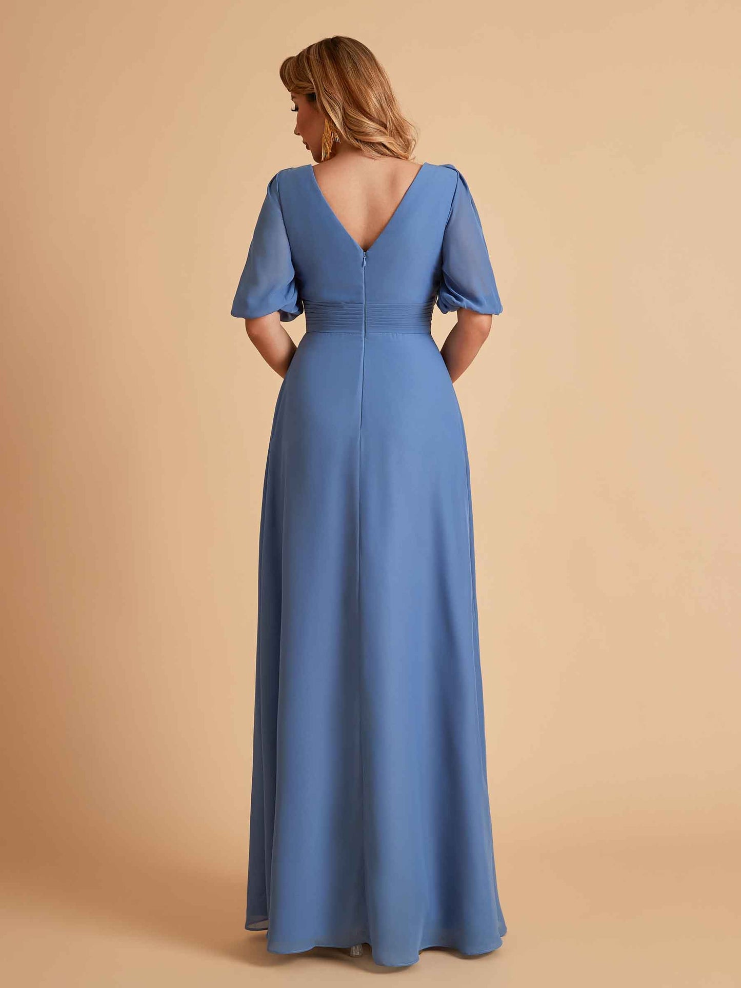 Elegant A-Line Chiffon Half Sleeves V-Neck Mother of the Brides Dresses Online