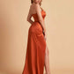 Elegant Silky Satin Mermaid One Shoulder With Pleats Long Bridesmaid Dresses