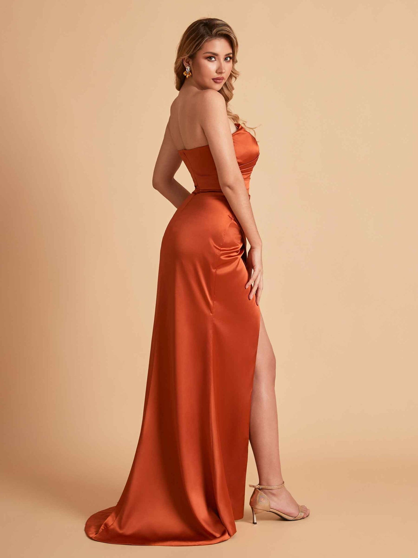 Elegant Silky Satin Mermaid One Shoulder With Pleats Long Bridesmaid Dresses