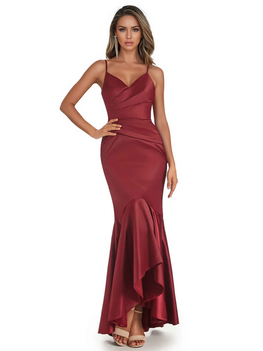 High Low Silky Satin Formal Long Wedding Party Guest Dresses