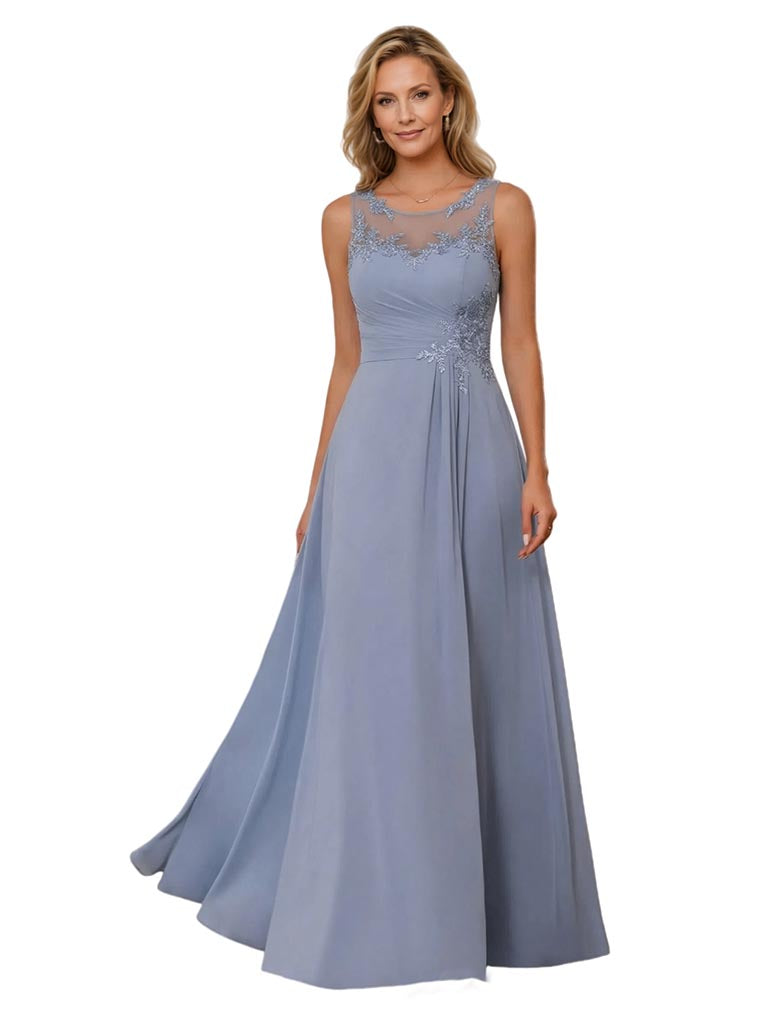 A-Line Chiffon Mother of The Bride Dresses Lace Wedding Formal Dresses