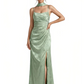 Elegant Jacquard Satin Spaghetti Straps Side Slit Mermaid Long Formal Evening Dresses