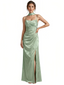 Elegant Jacquard Satin Spaghetti Straps Side Slit Mermaid Long Formal Evening Dresses