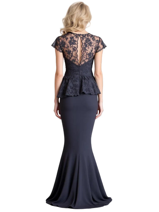 Lace Elegant Mother of The Bride Dress Evening Illusion Cap Sleeve