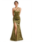 Elegant One Shoulder Side Slit Mermaid Floral Satin Maxi Floral Formal Dresses For Women