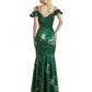 Beautiful Mermaid Cold Shoulder Floral Satin Maxi Floral Formal Dresses For Women