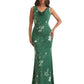 Elegant Spaghetti Straps Cowl Mermaid Long Satin Floral Formal Evening Dresses For Ladies