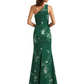 Simple One Shoulder Side Slit Mermaid Floral Satin Maxi Floral Formal Dresses For Women