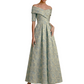 Kiarelys Elegant Floral Jacquard Off Shoulder Tea-Length Formal Evening Dresses
