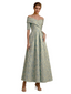Kiarelys Elegant Floral Jacquard Off Shoulder Tea-Length Formal Evening Dresses