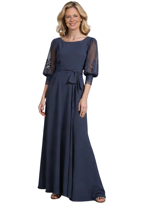 3/4 Sleeve Chiffon Jewel Mother of The Bride Dress Evening Gowns