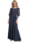 3/4 Sleeve Chiffon Jewel Mother of The Bride Dress Evening Gowns