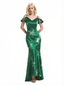 Beautiful Mermaid Cold Shoulder Floral Satin Maxi Floral Formal Dresses For Women