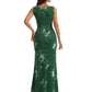 Elegant Spaghetti Straps Cowl Mermaid Long Satin Floral Formal Evening Dresses For Ladies