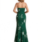 Elegant Strapless Side Slit Mermaid Long Satin Floral Formal Dresses For Women