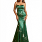 Sexy Sweetheart Mermaid Long Satin Floral Formal Dresses For Women