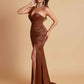 Gorgeous One Shoulder Soft Satin Side Slit Floor-Length Mermaid Bridesmaid Dresses