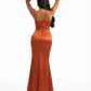 Sexy Mermaid One Shoulder Boning Side Slit Soft Satin Long Formal Dresses