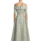 Kiarelys Elegant Floral Jacquard Off Shoulder Tea-Length Formal Evening Dresses