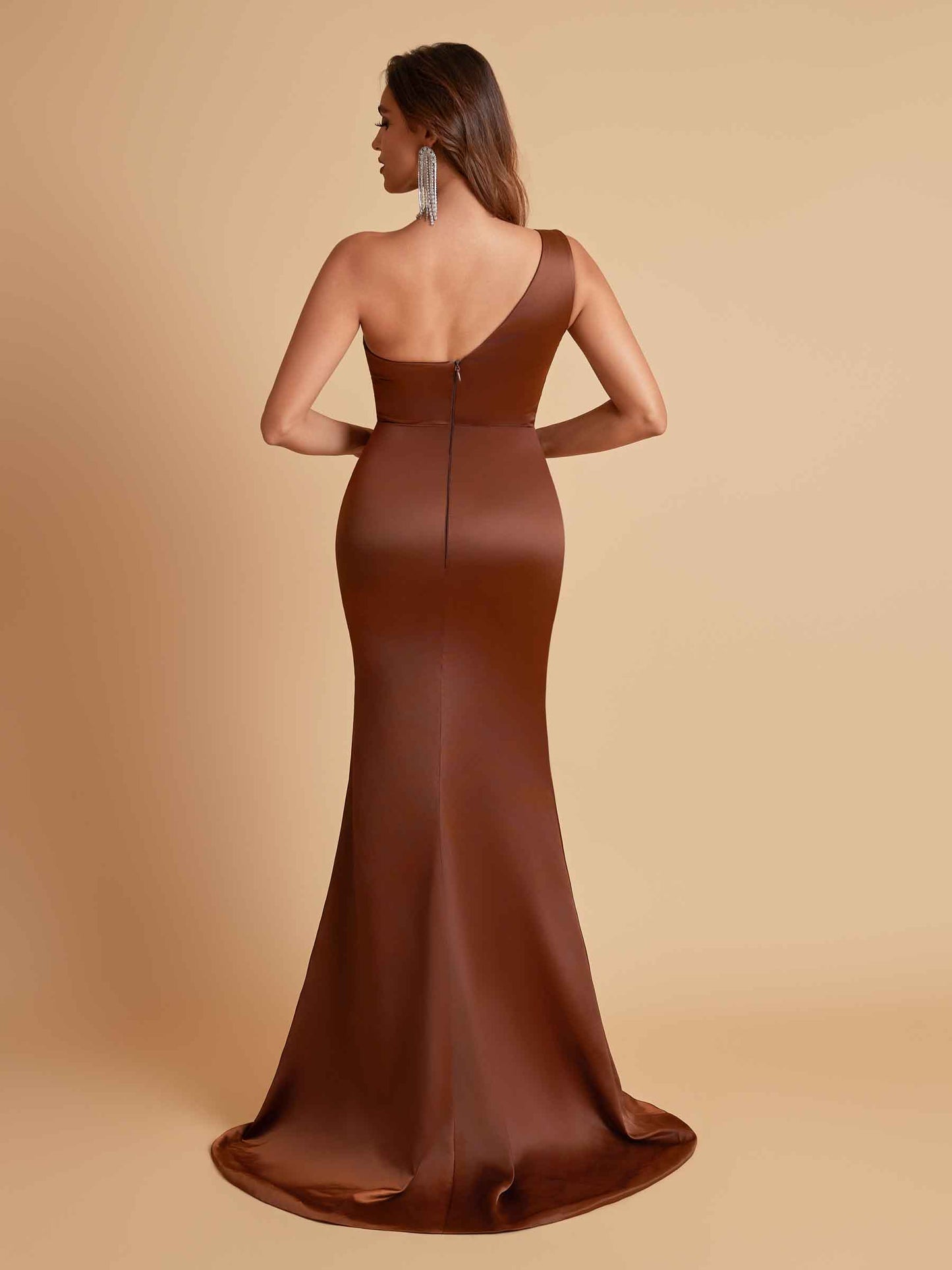 Gorgeous One Shoulder Soft Satin Side Slit Floor-Length Mermaid Bridesmaid Dresses