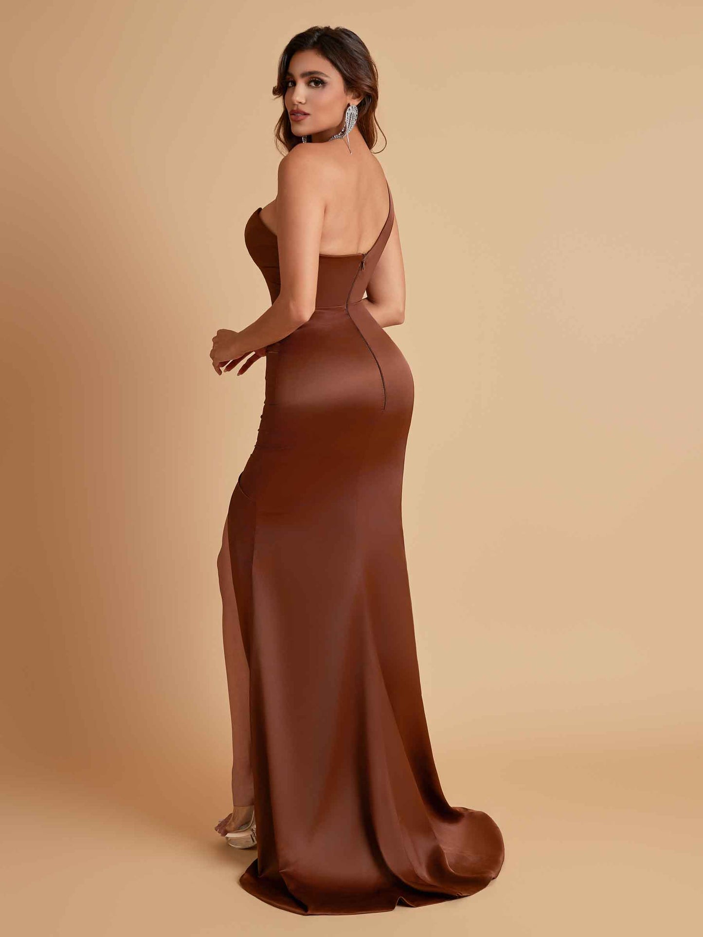 Gorgeous One Shoulder Soft Satin Side Slit Floor-Length Mermaid Bridesmaid Dresses