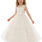 Round Neck Sleeveless A-Line Gown Delicate Lace Top & Tulle Skirt with Bow Belt for Special Occasions