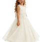 Sleeveless Round-Neck Flower Girl Gown Tulle Dress with Pearl Embellishments & Lace Appliqu¨¦s for Wedding Ceremonies
