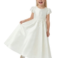 Elegant Flower Girl Dress Round Neck Puff Short Sleeve A-Line Satin Gown with Floral Embroidery