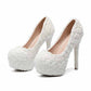 New white platform single shoes stiletto heels women's shoes lace flowers pearl wedding shoes  bridal shoes
