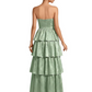 Elegant Jacquard Satin Straight Across A-Line Long Formal Evening Dresses