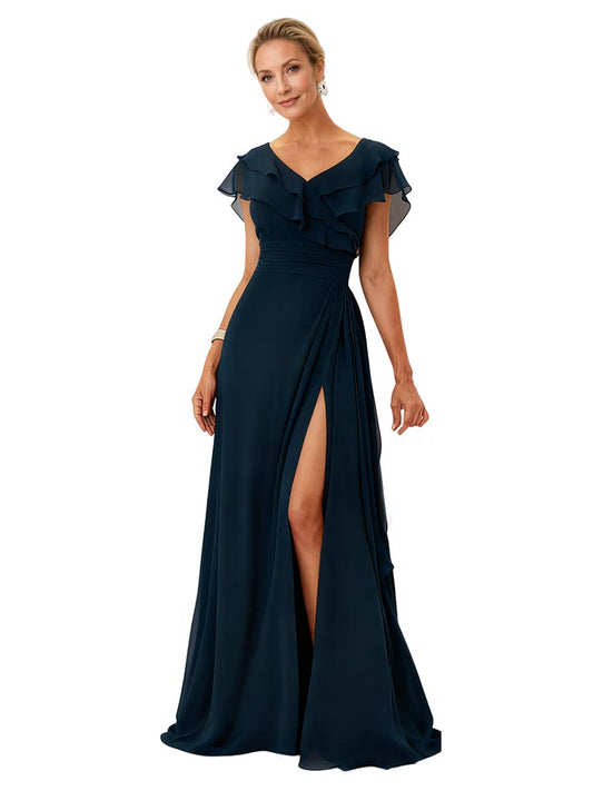 Mermaid Chiffon Mother of the Brides Dresses Floor length Slit Formal Gowns