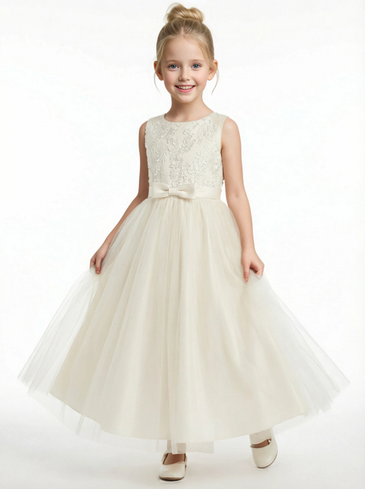Lace Applique Girls Wedding Princess Flower Dress Party Dress Puffy Communion Dresses