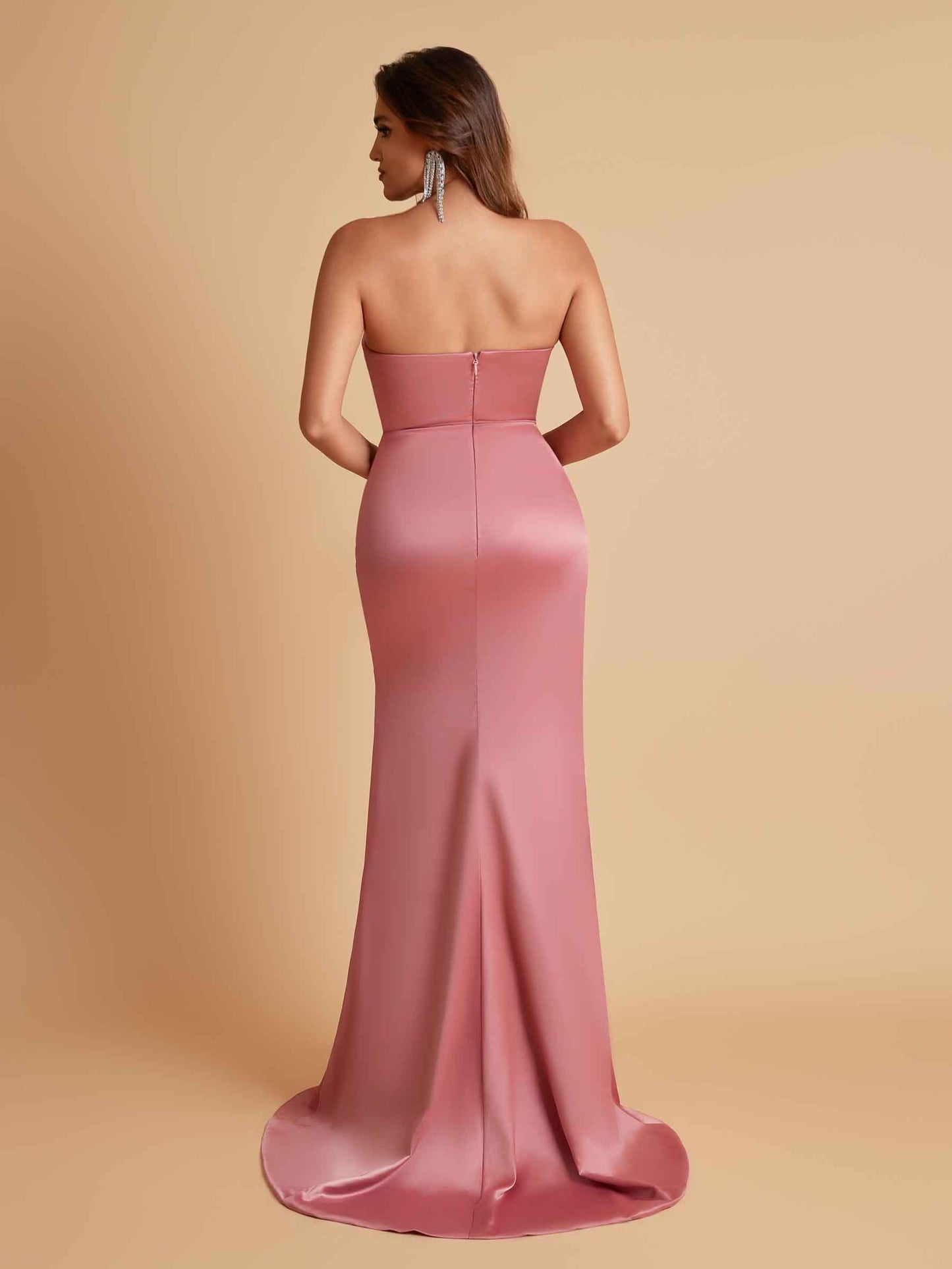 Gorgeous Strapless Soft Satin Side Slit Floor-Length Mermaid Bridesmaid Dresses